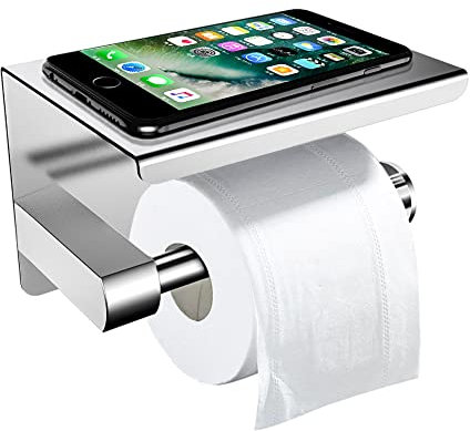 Toilettenpapierhalter Ohne Bohren mit Ablage, ZOTO 3M-Kleber Selbstklebend Klorollenhalter Edelstahl, Klopapierhalter WC Papier Halterung Wandmontage für Küche und Badzimmer