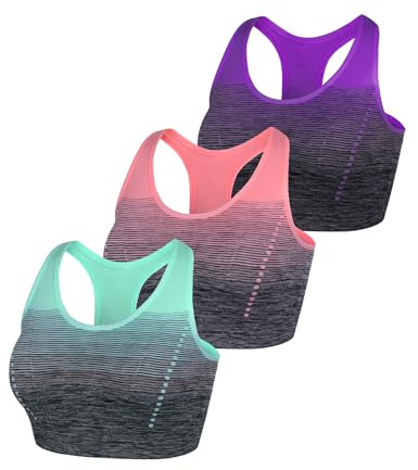 Sykooria Sport-BH för kvinnor, medelstöd, bygellös brottarrygg, tränings-bh, avtagbar stoppning, yoga, gym, löpning, magtröja, 3-delad uppsättning, XL