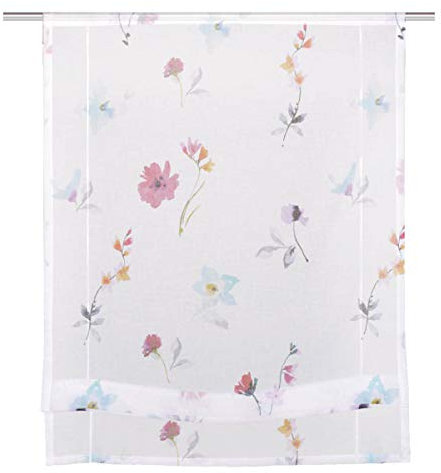 HOME WOHNIDEEN Modernes Bändchenrollo PULORI aus transparentem Voile in Leinenstruktur, Farbe: Rot, Verschiedene Breiten, (130 x 60 cm)