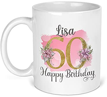 60th Birthday Gift for Women, Personalised Mug/Cup, Floral Design, Add Name, Birthday Gift for Mum, 1961