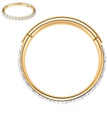 AROWRO 18 g 16 g 14 g CZ näsringar septum klicker brosk conch örhänge hoop 316 l kirurgiskt stål Conch Daith Helix Tragus piercing smycken e rostfritt stål, 14G 7mm, colore: Stil 1: Guldklar kubisk zirkon