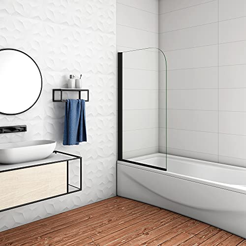 Sopravasca 80x140cm Singolo Pannello Stondato/Curvo Girevole vetro 5mm | Trasparente Vetro Temperato, Singolo, Pannello, Stondato, Curvo, Girevole, Telaio Nero Opaco