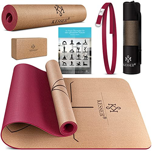 KESSER Yogamatte Set Rutschfest faltbar –TPE Gymnastikmatte, Trainingsmatte für Sport | Gymnastik dünn | Yoga - Fitness - Pilates Set Bodenschutzmatte + Tasche + dicker Tragegurt + Übungsheft, faltbar