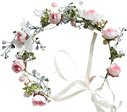Brikuinr Brautschmuck, Blumenkrone, Blume, Perlen, Haarband, Haarkranz, Haargirlande, Halo, Blumen-Kopfschmuck mit Band, Hochzeit, Party, Festival