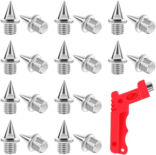 Augshy 30pcs 1/4 inch Running Spikes and Cross Country Track Shoes Spikes with Spike Wrench Replacement Spike for Sprint Sports Short Running Shoes (Silver)