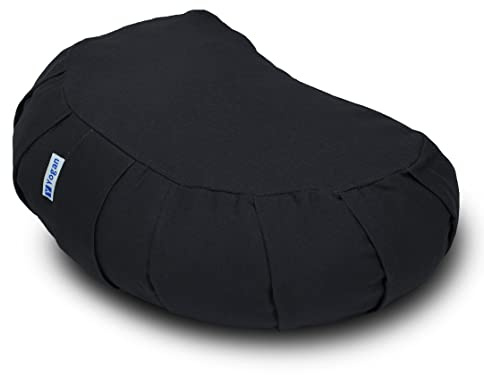 Yogan Crescent Yoga Cushion/Meditation Cushion | Natural Buckwheat Hulls Filling | Outer Cover (Could be Removed and Washed) - Made of 100% Organic Cotton (Jet Black)