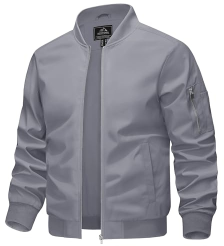 KEFITEVD Giacche da baseball sottili estive da uomo casual bomber cargo giacca a vento militare con tasche multiple, Grigio chiaro, M
