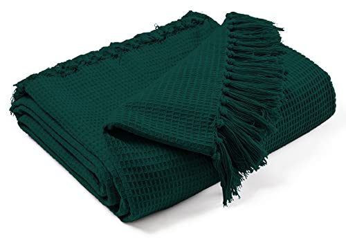 EHC Waffle Cotton Woven Large Sofa Throw 2 Seater Chair/Sofa/Bed 178 x 254cm, Dark Green