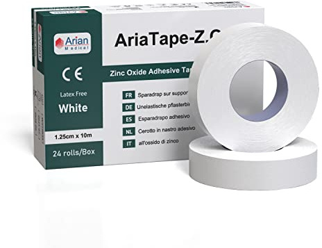 Arian Medical Zinc Oxide Tape 1.25cm x 10m 1 Roll | Wrist Finger Strapping Athletic Sports | Blister Prevention Boxing, Rugby & Football Athletic Tape for Sports Injury White