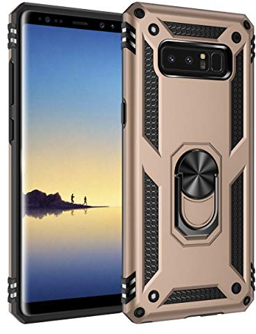 yanzi Compatible with SamSung Galaxy Note 8 Phone Case(2017)+3D Tempered Glass[Military-Shockproof]-[Kickstand] Bumper TPU Silicone Protection Smartphone Cover for Galaxy Note 8-Gold