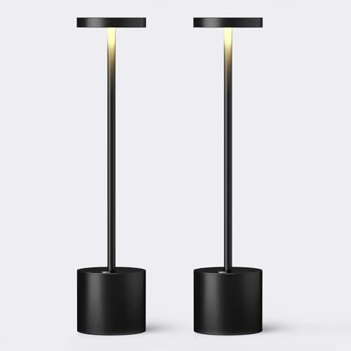 JALVDE Lot de 2 lampes de table LED sans fil rechargeables à piles 6000 mAh 34,3 cm 3 niveaux de couleur réglable pour lecture/restaurant/étude