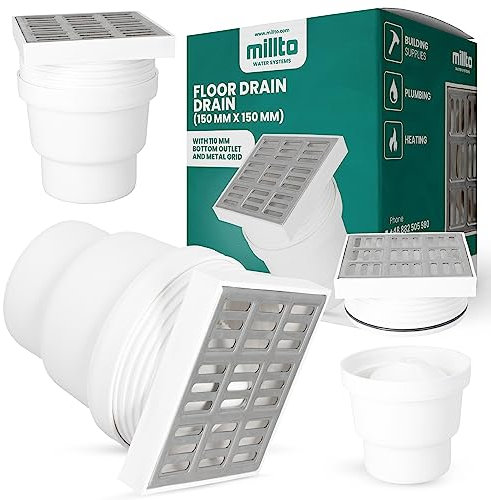 Millto™ Duschablauf Bodenablauf 110x150x150 mm Metallablaufrost Verstellbarer Unterer Anschluss Siphon mit Geruchsstop Bodenablaufabdeckung Quadratischer Geruchshemmender