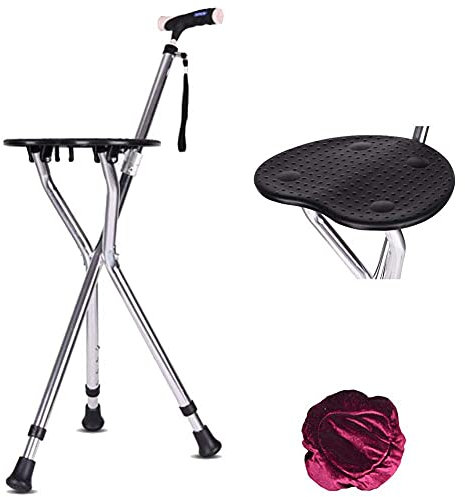 GGZONE Gehstockstuhl, Stocksitz-Klapphocker, Ultraleicht, höhenverstellbar 82–93 cm, verstärkter Gehstocksitz, Nettogewicht: 0,9 kg, maximales Benutzergewicht 200 kg, Krücken Beautiful Scenery