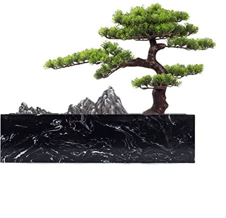 CLoxks Künstliche Baum Künstlicher Zedern-Bonsai-Baum, Zimmerpflanze, schwarzer quadratischer Marmor-Blumentopf, Topfpflanzen-Ornament-Bonsai for drinnen und draußen Künstliche Pflanze
