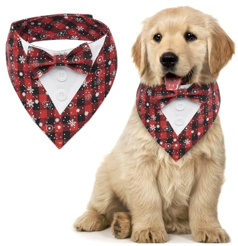 Bandana Smoking pour Chiens, Foulards pour Chiens, Écharpe Triangulaire pour Animaux De Compagnie, De Fête De Mariage Anniversaire, Cravate Réglable Nœud Papillon Bandana pour Chiens (XS, Flocon)