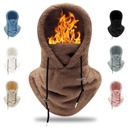 crazy bean Mütze Fleece Winter Sturmhaube Kapuzenschal Balaclava Skimaske | Wintermützen Mütze Schal, für Herren Damen,2 in 1,Warme Thermo Winddicht mit Plüsch Fleece,para Ski Cycling