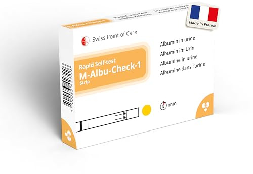 Swiss Point Of Care Nierencheck - M-Albu-Check-1 Strip – Urin–Schnelltest zur Überprüfung von Nierenversagen durch Messung des Albuminspiegels im Urin, Selbsttest für zu Hause
