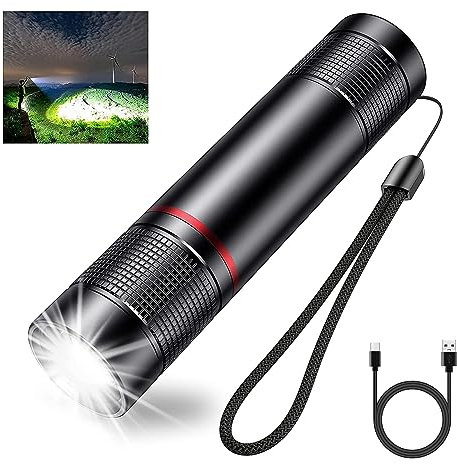 lampe de poche rechargeable USB cartouche rechargeable rétractable, Lampe de poche LED super lumineuse, peut être utilisée pour le camping l'aide d'urgence l'utilisation à domicile et bien plus encore