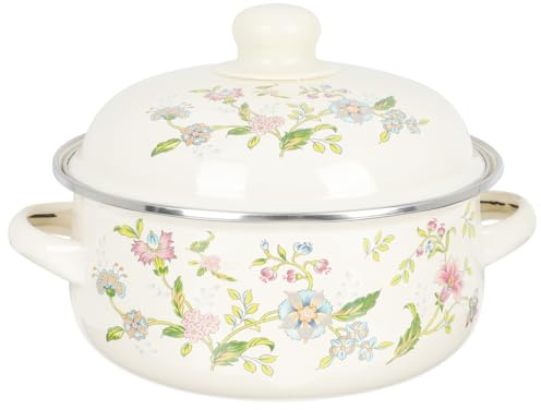 ABOOFAN Emaille Suppentopf mit 2 Griffen, Binauraler Kochtopf | Emaille Material, Flacher Boden, Für Gas Elektroherde, Nudeln Suppe Hot Pot, Chinesischer Medizintopf, 18cm Größe
