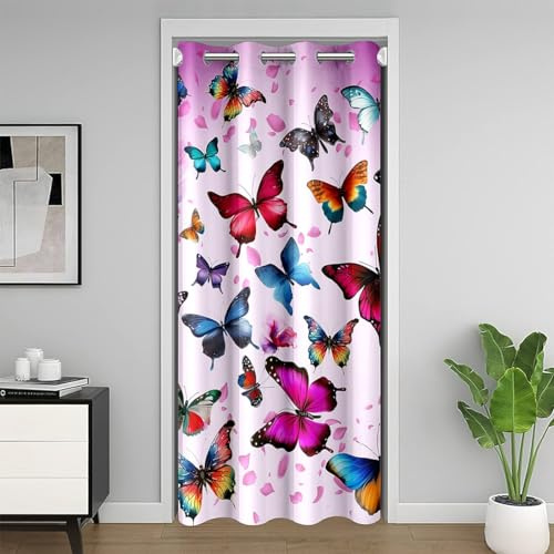 Homemissing Schmetterling Türvorhang 86x203cm Paar Schmetterlinge Gedruckt Vorhang für Mädchen Frauen Liebhaber 3D Tier Thema Vorhang für Innentür Raumteiler Valentinstag Zimmer Dekor
