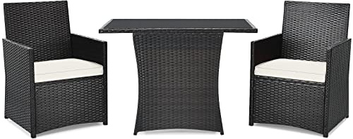 LIFEZEAL Rattan Gartenmöbel Set, 3-teiliges Rattanmöbel-Set aus 2 Stühlen & Gartentisch, Lounge-Set für den Außenbereich, Gartenset Sitzgarnitur für 2 Personen mit abnehmbaren Sitzkissen, Dunkelgrau