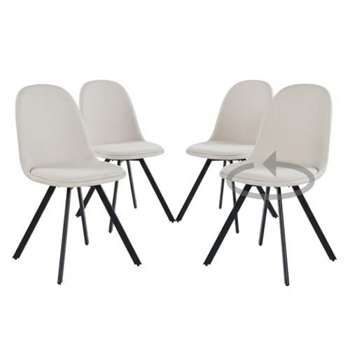 Homy Casa Esszimmerstühle, Stoff, Drehstuhl mit gepolsterter Sitzfläche, für Wohnzimmer, Küche, 4 Stück, schwarze Metallbeine, Beige