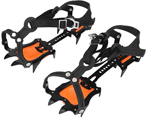VGEBY Steigeisen, Tragbare Schnee-Steigeisen, Outdoor-Sportarten, 10-zahnige Klettersteigeisen, Rutschfester Eisgreifer mit Aufbewahrungstasche, Geeignet für Verschiedene Sportschuhe