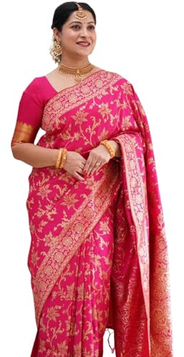 SGF11 Kanjivaram Sari en soie douce avec chemisier pour femme, Rose portuaire, taille unique