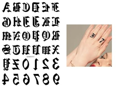 Lot de 2 feuilles de tatouages temporaires pour doigts Alphabets Numéros Tatouages Faux Tatouages SKM011x2