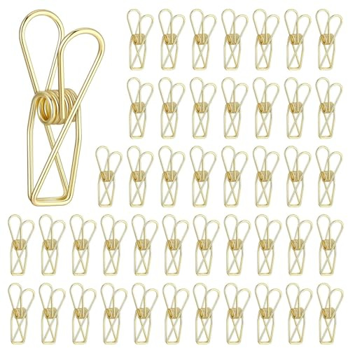 50 Stück Büroklammern Gold, Mini Binder Clips Metalldraht, Klein Büroklammer mit Transparentbox, Mehrzweck Binderklammern Büroklammern Spender für Büro Dokumente, Rechnungen und Kreative Projekte
