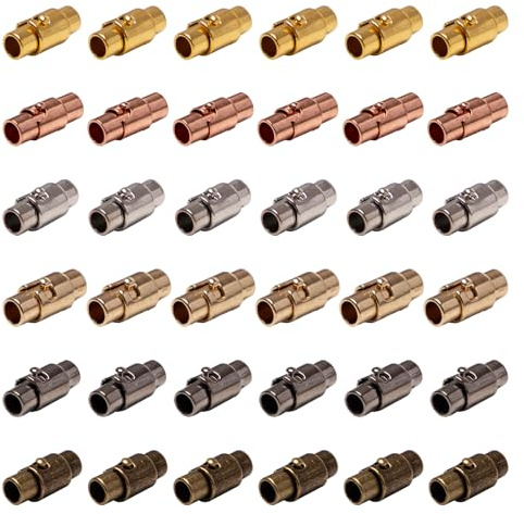 Sixfolo 36 Stück Verschluss Armband 4mm Schnur Endkappen zur Schmuckherstellung 6 Farben Magnet Lederarmband Verschluss Halskette Schnur VerschlüSse für Lederseil Halskette Armband Schnalle
