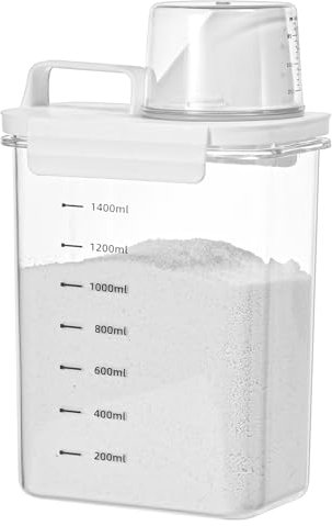 1800 ml Waschmittelspender, versiegelte, auslaufsichere Waschmittel-Aufbewahrungsbox, waschpulver dosierer, waschmittelbox für pulver, waschmittel spender, Aufbewahrungsbox mit Messbecherskala