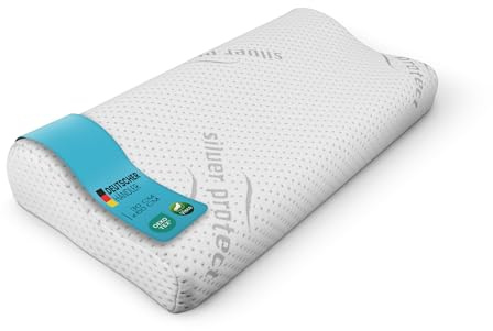 Bestlivings Memory Foam Nackenkissen (Nackenstützkissen / 60x30x10cm) Viscoelastische Kopfkissen - Silver Protect Bezug antimikrobiell abnehmbar - Öko-Tex