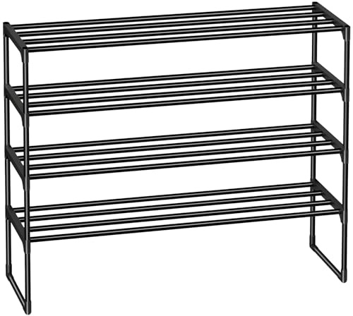 AMHANCIBLE Scarpiera a 4 Ripiani, Scarpiera Ingresso Salvaspazio Impilabile, per 20-25 Paia di Scarpe, Scaffale Portascarpe in Metallo, Armadio, Camera da Letto, Nero EHSRM04BK
