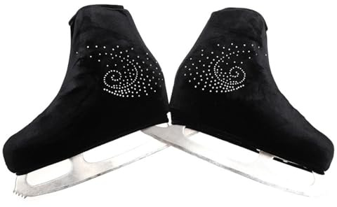 Blausky 1 Paar Unisex Samt-Skates Cover,Eiskunstlauf Schuhüberzieher mit Strass Überziehsocke reißfester & elastischer Überzug für Inlineskates Rollschuhe und Schlittschuhe,Schwarz,XL(40-42)