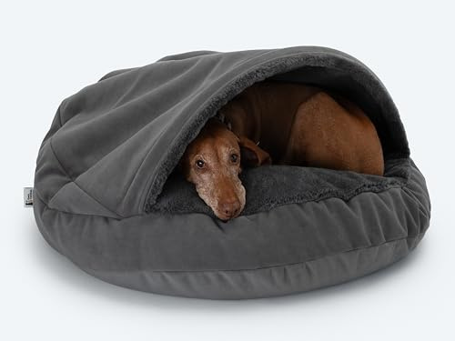 Two Vizslas Premium Höhlen-Hundebett für große Hunde, Größe XL (115 cm), waschbar, austauschbare Teile, gemütlich, warmes Flauschiges Bett zum Liegen innen oder Oben | Dunkelgrau
