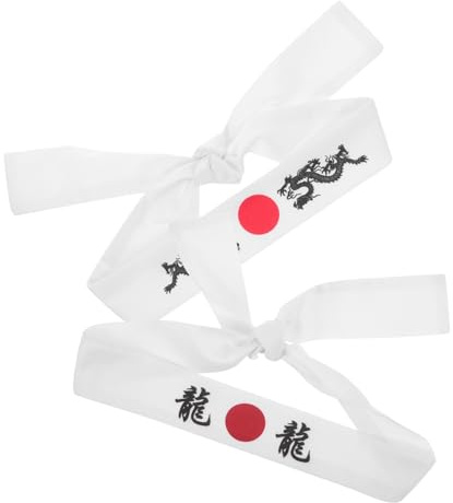 Vaguelly Fascia per Chioma Stile Giapponese 2 Pezzi in Cotone Bianco, Facile da Indossare, per Costumi e Feste a Tema Karatè o Chef