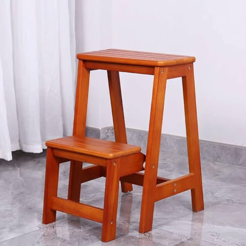 Solid Wood Step Stool Folding Ladder Chair Stool for Kitchen, Household Small 2 Step Ladder Portable Multifunctional Stepladder