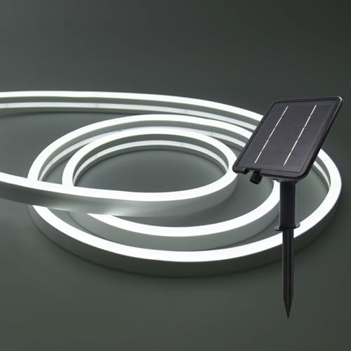 GQL 24V Solar/USB COB Neon Flex Light - IP67 Waterproof 2835 SMD 120LEDs/m LED Strip, Indoor/Outdoor Use (Cold White,5m)
