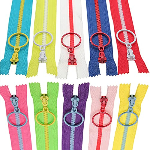 SHUNLI 10 Pièces Lot de Fermeture Eclair 20cm, 10 Couleurs Fermeture Eclair, Non séparables Résine Fermeture Eclairs pour la Couture et L'artisanat