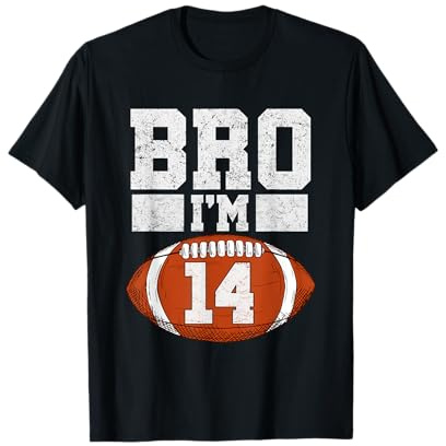 Bro I'm 14 Year Old Boy American Football Fan 14th Birthday T-Shirt