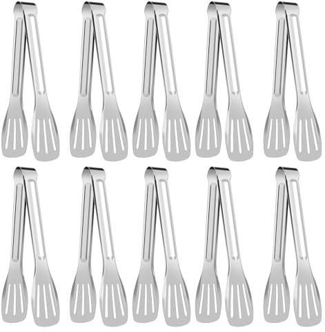 Serving Tongs Buffet, 10 Pack 7 Inch Kitchen Cooking Tongs Stainless Steel Food Serving Tongs Buffet Frying Tong for Pasta Salad BBQ Cake Home Birthday Wedding Candy Bar Party