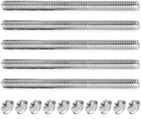ENUTROF Tiges Filetées Tige Filetée M6x40cm Inox 5PCS en Acier Inoxydable | 304 Filetage Métrique avec 10pcs Ecrou a Embase Convient au Secteur de la Construction (M6x400mm/5PCS)