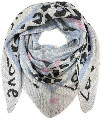 XXL Dreieck Strickschal Love Leopard Muster Warmer Winter Schal Fashion Tuch Herbst Frühling Schlauchschal Dreieckschal Stola Wolle Tuch