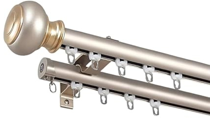 Binario tende Montato a parete per Finestra,Bastone Tenda Doppio con Staffe, per Soggiorno da Camera effetto voile e oscuramento Facile da installare(Gold 2-rod,L:59.1in)
