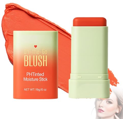 Radiant Cream Blush & Highlighter Stick – Waterproof Long-Lasting Makeup for Cheeks, Lips & Face, 3-in-1 Blendable Blusher, Shimmer Bronzer Contour, Multi-Use Beauty Stick (02# Coral Orange)