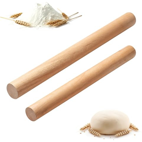 2Pcs Wooden Rolling Pin for Baking,Beech Smooth Non Stick Rolling Pin | for Baking Dough, Fondant, Pizza, Cookie, Bread, Professional Without Handles