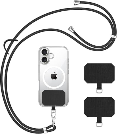 Wanme Crossbody Phone Lanyard Strap with 2 Patches and 1 Glasses Clip, Adjustable Nylon Neck Strap with Patch Necklace Phone Compatible with iphone/Samsung Smartphones