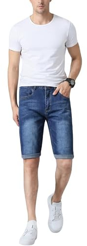 Mens Denim Stretch Shorts Slim Fit Cotton Elastane Short Jeans Zip Fly Button Casual Summer Holiday Designer Short Pants with Belt Loops Sizes 30–42
