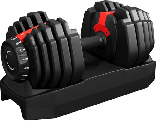 Yaheetech Verstellbare Hantel, 15 Stufen aus Stahl, 2,5 – 24 kg, sofortige Anpassung, Doppelverriegelungssystem, rutschfest, für Fitnessstudio, Zuhause, Büro